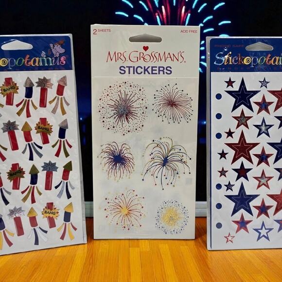 Patriotic Vintage Stickopotamus Mrs. Grossman's Stickers Rockets Fireworks Stars - Picture 7 of 7